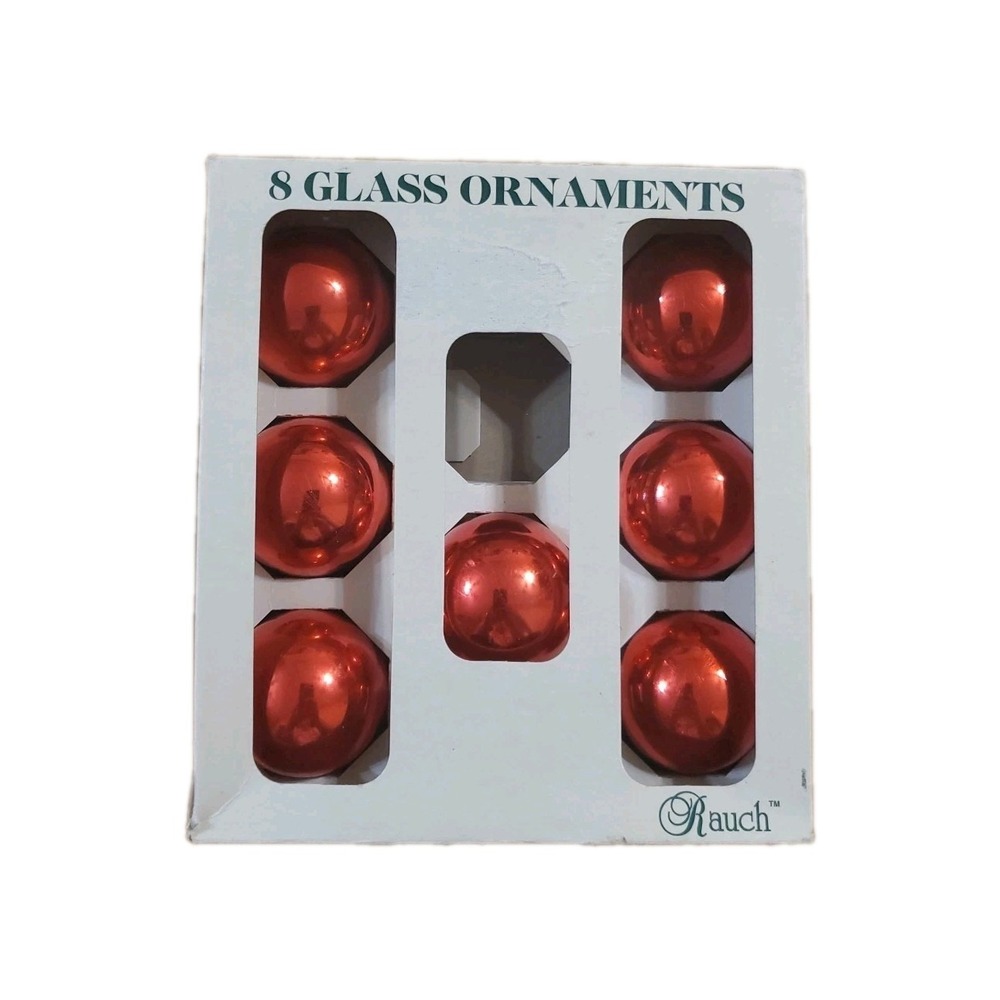 Vintage Rauch Red Glass Christmas Ornaments 1.75" Set of 7